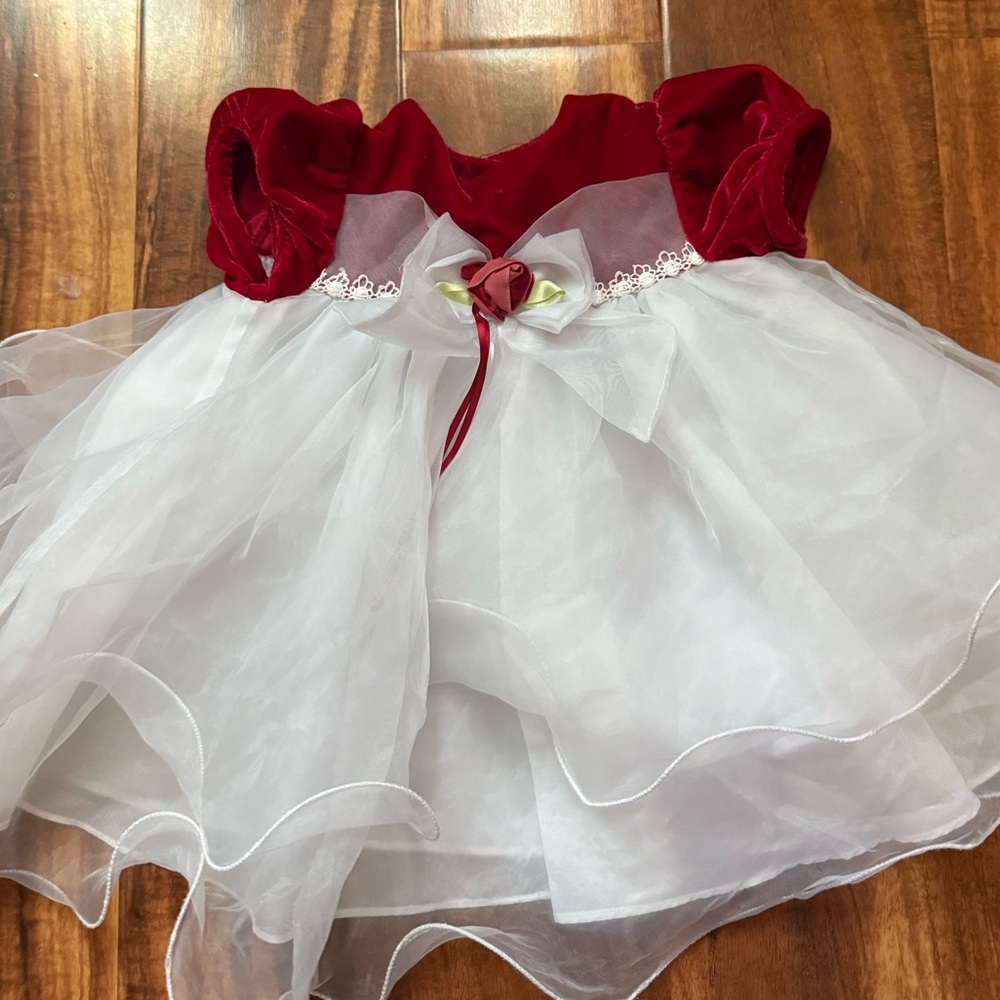 Rare Editions Velvet Red and White Baby Dress